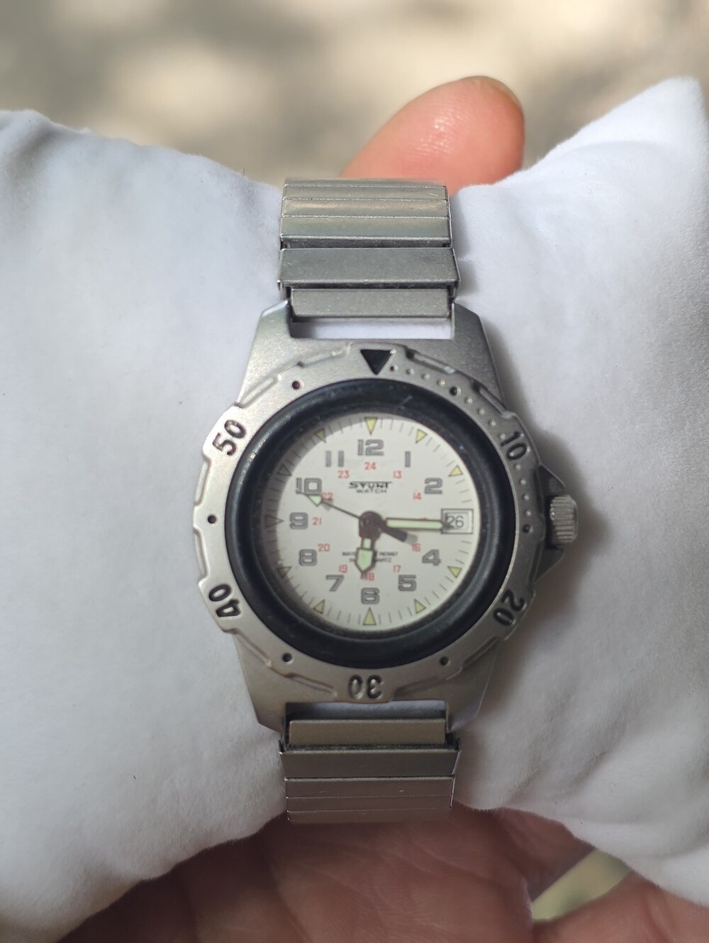 Men's Silver Stainless Steel Wristwatch with White Dial